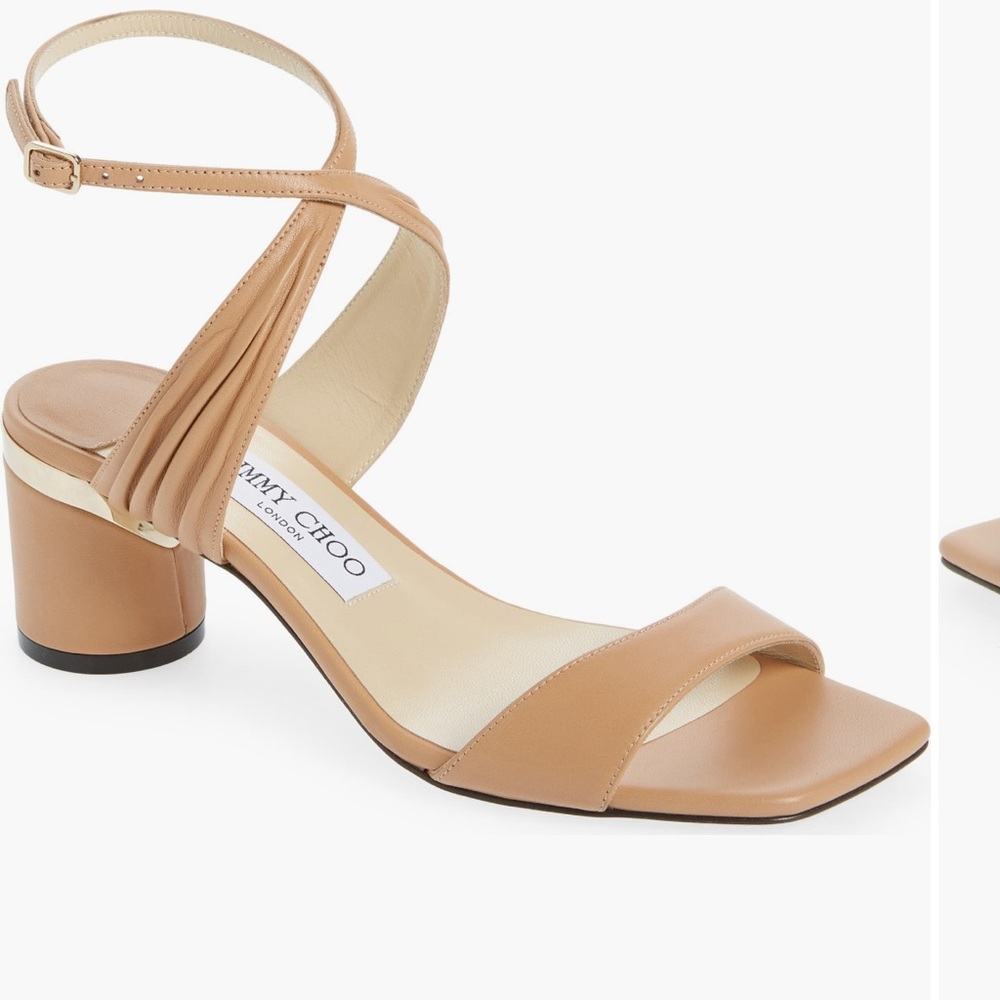 Jimmy Choo Jaco Sandals Tan Block Heel Ankle Strap size 39